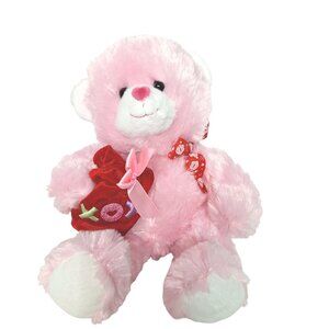 Hugfun Valentine Pink Teddy Bear Plush Red XOXO Gift Bag Soft Ribbon 14”